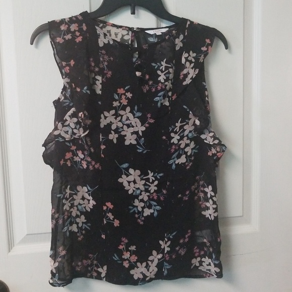 Candie's flutter sleeve floral top blouse tee shirt sheer black xsmall - Picture 3 of 7